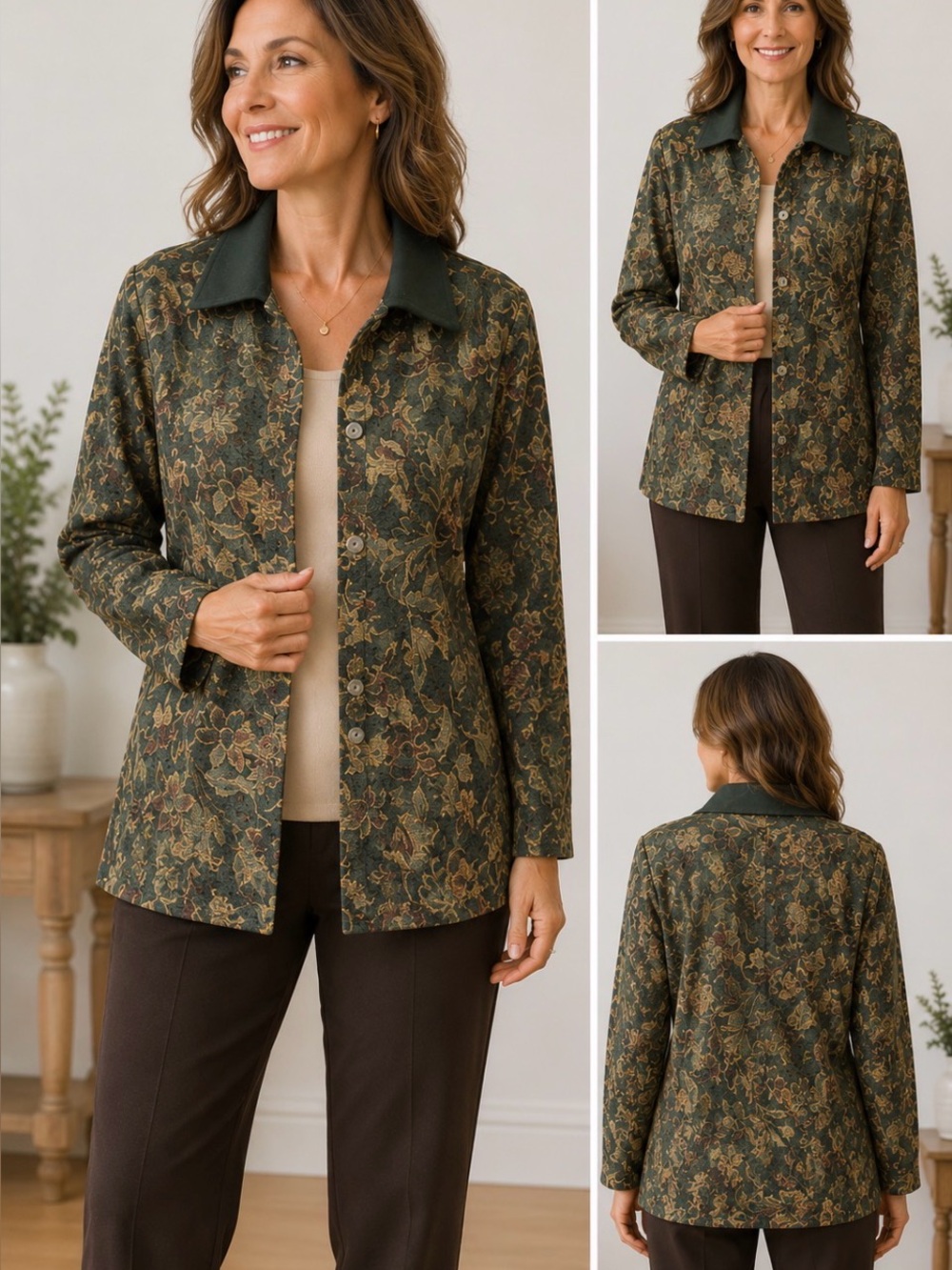 Susan Graver Vintage Blazer Women Large A50930 Green Paisley Shacket Jacket NEW